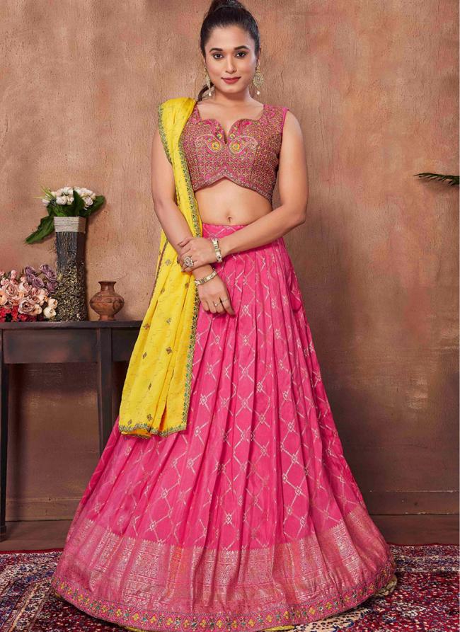 Viscose Pink Wedding Wear Embroidery Work Readymade Lehenga Choli